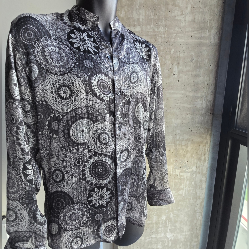 Zara slim fit L, geometric patterned,  sheer long sleeve shirt